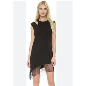 Ali & Jay Womens Sz L Black Asymmetrical Fringe Hem Shift Dress